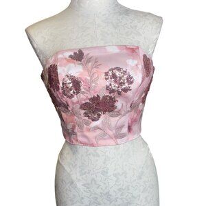 Muse Womens Bustier Size 2 Pink Floral Carnegie Romantic Sequins Boning Satin